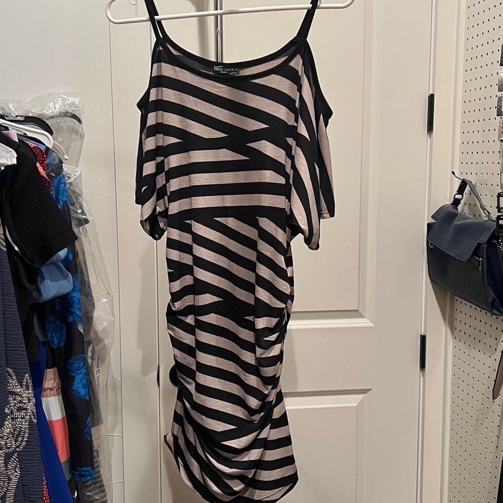 Body Central Black and Beige Striped Top